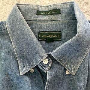 Men’s denim 100% cotton button down shirt. Size 16 1/2, 33.